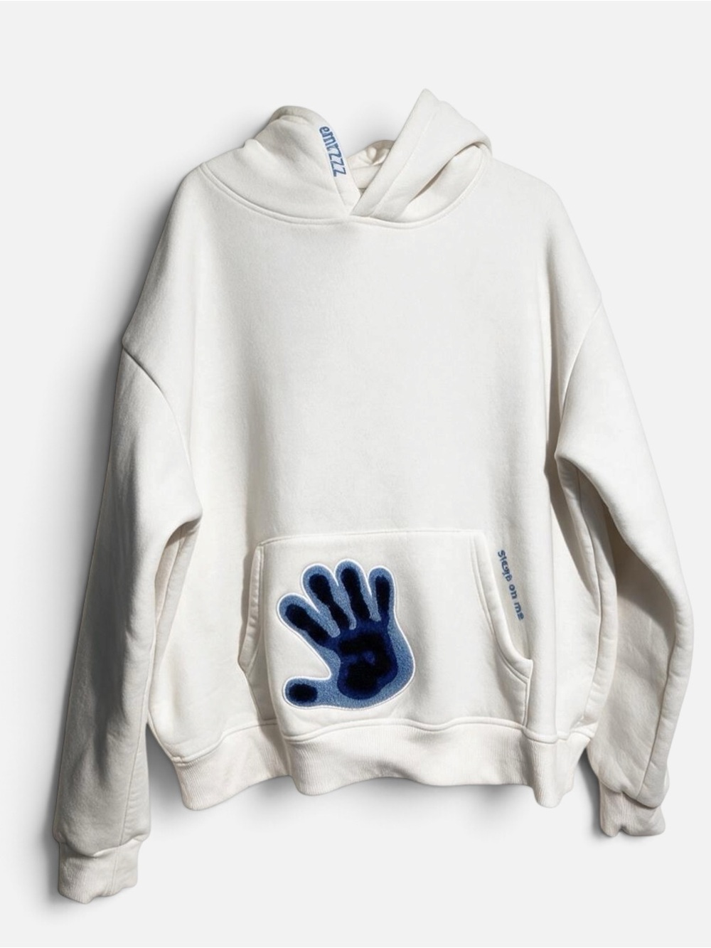 emrzzz Thermal Handprint Hoodie White/Blue Boxy Oversized Streetwear Large